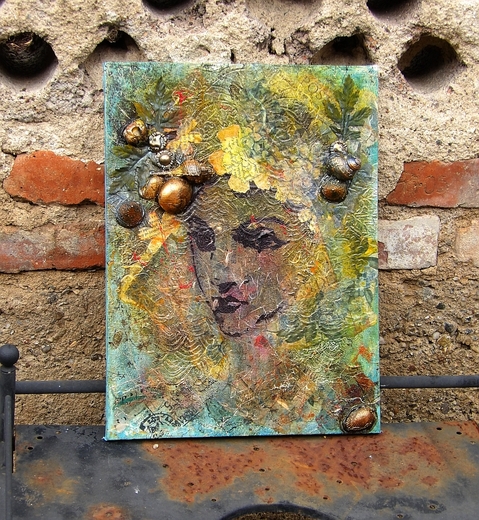 Dívka, moře, noc - mixed media